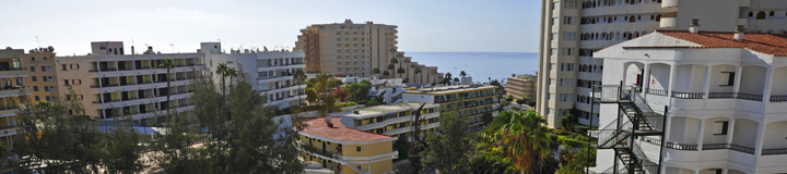 Balkon Blick vom Dorotea Appartement auf Playa del Ingles und das Meer